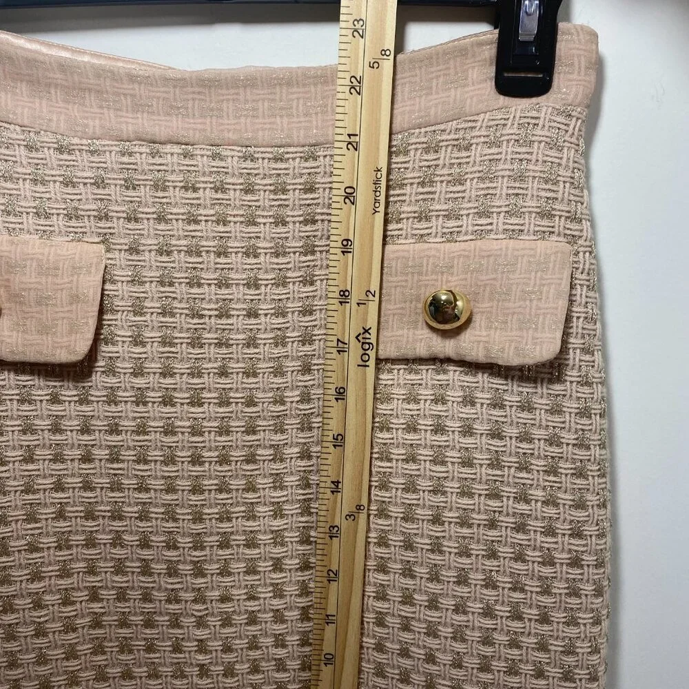 Vtg Milly‎ Wool Silk Pencil Skirt Women 2 Nude Gold Tweed Old Money Made In USA